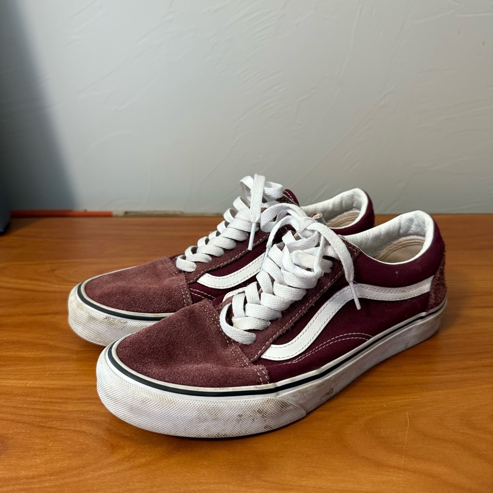 Vans Old Skool‎ Low Maroon Suede Canvas Sneaker Lace Up Monochrome Skater W9.5